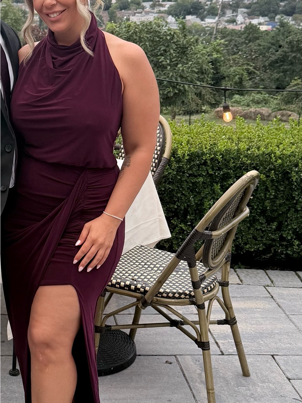 Club L London Burgundy Sleeveless Cowl Neck Maxi Dress with Side Slit